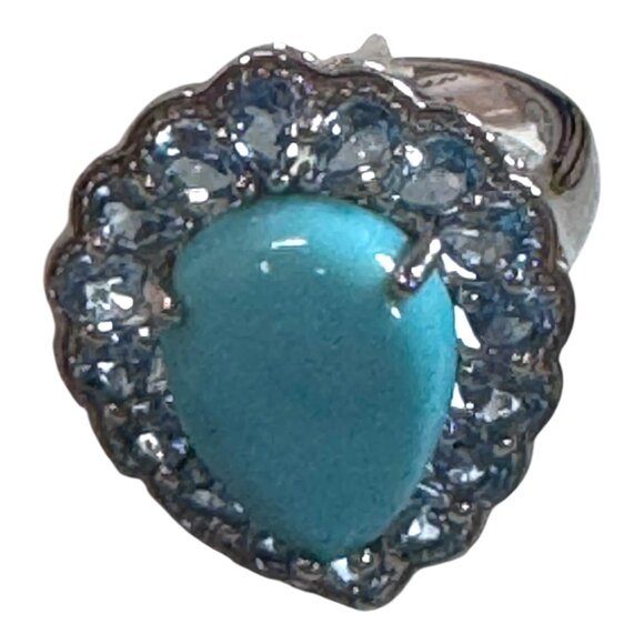 Sterling Silver Turquoise & Swiss Blue Topaz Ring Size 9 New In Box Pear Shape - Picture 8 of 13